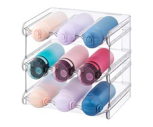 Relaxdays Set botelleros apilable, Organizador para Nevera, Transparente | 9 botellas, 3 niveles, 26x28x20 cm