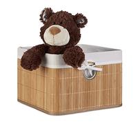 Relaxdays Set Caja Almacenaje, Funda Textil, Cesta Bambú, Rectangular, Accesorio Decorativo, 20x31x31 cm, Natural