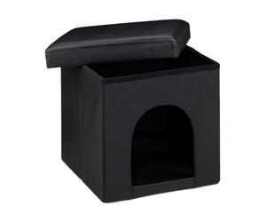 Relaxdays Set casa perros y comederos regulables negro,plata