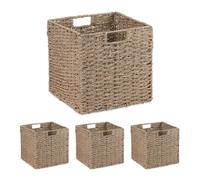 Relaxdays Cesta de almacenaje, Set de 4, Hierba Marina, diseño Tejido, Ropa, Juguetes, 30x30x30 cm, Natural, Fibra Vegetal