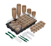Relaxdays Set Cultivo 131 Piezas, Macetas Biodegradables, Caja de Siembra con Semilleros, Etiquetas para Nombres, Negro