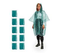 Relaxdays Set de 10 Chubasqueros, Capa Lluvia Capucha, Poncho Impermeable Desechable, Hombre y Mujer, PE, Verde
