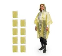 Relaxdays Set de 10 Chubasqueros, Capa Lluvia Capucha, Poncho Impermeable Desechable, Hombre y Mujer, PE, Amarillo
