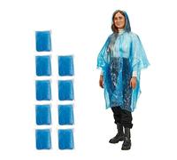 Relaxdays Set de 10 Chubasqueros, Capa Lluvia con Capucha, Poncho Impermeable Desechable, Hombre y Mujer, PE, Azul