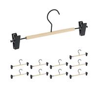 Relaxdays Set de 10 Perchas para Pantalones, Pinzas Deslizantes, Colgadores para Faldas, 5x30,5x3cm, Negro/Natural, Madera, 11,5 x 30,5 x 3 cm