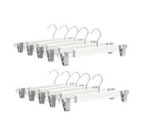 Relaxdays Set de 10 Perchas para Pantalones y Faldas, 2 Pinzas Ajustables, HBT: 12x36x1,2 cm, Madera y Hierro, Blanco