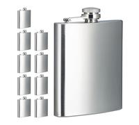 Relaxdays Flachmann 10er 200ml Set de 10 Petacas, 200 ml, Cantimplora Pequeña Acero Inoxidable de Viaje, Botellín de Bolsillo, Plateado