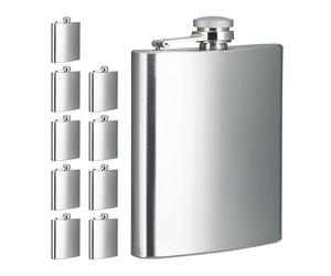 Relaxdays Set de 10 Petacas, 200 ml, Cantimplora Pequeña Acero Inoxidable de Viaje, Botellín de Bolsillo, Plateado