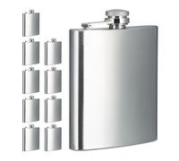 Relaxdays Flachmann 10er 200ml Set de 10 Petacas, 200 ml, Cantimplora Pequeña Acero Inoxidable de Viaje, Botellín de Bolsillo, Plateado