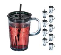 Relaxdays Set de 10 Vasos, Jarras para Beber con Tapa y Pajita, Jarritas Batidos y Zumos 450 ml, con Asa, Gris, Silicona