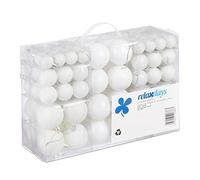 Relaxdays Set de 100 Bolas de Navidad, Decoración navideña, Mate, Brillante, Árbol de Navidad, ∅ 3,4 & 6 cm, Blanco