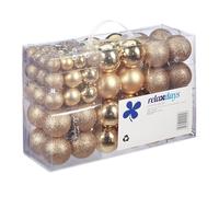 Relaxdays Set de 100 Bolas de Navidad, Decoración navideña, Mate, Brillante, Árbol de Navidad, ∅ 3,4 & 6 cm, Champán