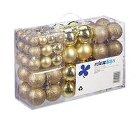 Relaxdays Set de 100 Bolas de Navidad, Decoración navideña, Mate, Brillante, Árbol de Navidad, ∅ 3,4 & 6 cm, Dorado