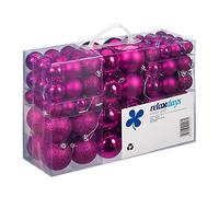 Relaxdays Set de 100 Bolas de Navidad, Decoración navideña, Mate, Brillante, Árbol de Navidad, ∅ 3,4 & 6 cm, Fucsia