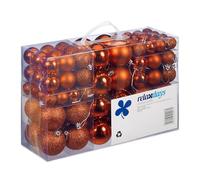 Relaxdays Set de 100 Bolas de Navidad, Decoración navideña, Mate, Brillante, Árbol de Navidad, ∅ 3,4 & 6 cm, Naranja