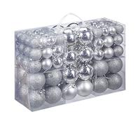 Relaxdays Set de 100 Bolas de Navidad, Decoración navideña, Mate, Brillante, Árbol de Navidad, ∅ 3,4 & 6 cm, Plateado