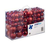 Relaxdays Set de 100 Bolas, Decoración navideña, Mate, Brillante, Árbol de Navidad, ∅ 3,4 & 6 cm, Rojo