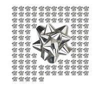 Relaxdays Set de 100 Lazos Regalo Adhesivos, Polipropileno, Plata, 5 cm de Diámetro