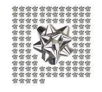 Relaxdays Set de 100 Lazos Regalo Adhesivos, Polipropileno, Plata, 5 cm de Diámetro