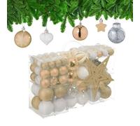 Relaxdays Set 101 Bolas Árbol Navidad, Plástico, Adornos Navideños con Bolitas y Estrella, Decoración, Champán/Blanco, Varios tamaños