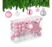 Relaxdays Set 101 Bolas Árbol Navidad, Plástico, Adornos Navideños con Bolitas y Estrella, Decoración, Rosa/Blanco, Varios tamaños