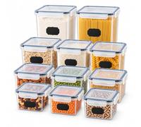 Relaxdays Set de 11 Botes Herméticos de Cocina Multitamaño, Transparente | Tapa de Clic, Etiquetas y Rotulador, Plástico