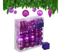 Relaxdays Set de 110 bolas de árbol de Navidad fucsia,plata