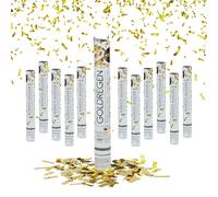 Relaxdays Cañón Confeti, Set de 12, Altura Efecto 6-8 m, Nochevieja, Cumpleaños y Boda, Party Popper 40 cm, Dorado, Cartón