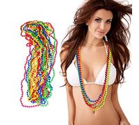 Relaxdays Set de 12 Collares de Cuentas en Neón, Hippie, Accesorio Disfraz, Años 80, Carnaval, 6 Colores