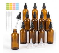 Relaxdays: set de 12 frascos cuentagotas 100 ml, ámbar | Botellas para aceites esenciales y cosmética, con embudo y etiquetas