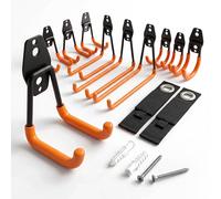 Relaxdays Set de 12 Ganchos de Pared para Garaje y jardín, Recubiertos en PVC, con Correas para Cables, INOX, Naranja