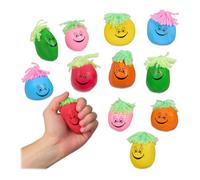 Relaxdays Pelotas Antiestrés de 6 cm, Set de 12, con Cara y Pelo, Bolas Antiestresantes, Niños y Adultos, Multicolor
