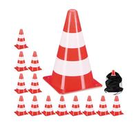 Relaxdays 14 Conos Señalización, Entrenamiento Fútbol y Perros, Pilones Tráfico 23 cm, con Bolsa, Apilables, Naranja, 14er Set