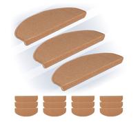 Relaxdays Alfombras Escaleras, Set 15, Alfombrillas Escalones, Circular, Antideslizantes, 65x24 cm, Autoadhesivas, Beige, Plástico