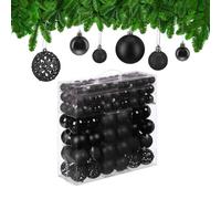 Relaxdays 150 Bolas Árbol Navidad, Decoración Navideña Mate, con Brillantina, Relucientes, de 3, 4 y 6 cm Ø, Negro