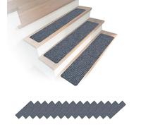 Relaxdays Set de 16 Alfombrillas para escalones, rectangulares, Autoadhesivas, 75 x 20 cm, Gris Claro