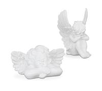 Relaxdays Set de 2 Ángeles para Tumbas, Figura Resistente Intemperie, Angelito de la Guarda, Piedra Artificial, Blanco