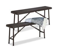 Relaxdays Set de 2 bancos de jardín efecto madera marrón oscuro