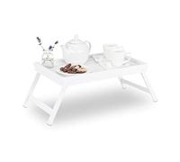 Set de 2 Bandejas de Bambú para la Cama con Patas Plegables, para Desayuno y Aperitivos, Sofá, 22 x 64 x 31 cm, Blanco