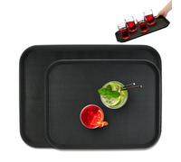 Relaxdays Set 2 Bandejas Bar, Superficie Antideslizante, Plato Rectangular Servir Bebidas, 46x35 cm y 56x41 cm, Negro, Caucho