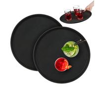 Relaxdays Set 2 Bandejas Bar, Redondas 40 cm Ø, Tabla Servir, Superficie Antideslizante, Camareros, Gastronomía, Negro