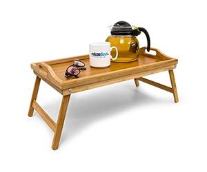 Relaxdays Set de 2 Bandejas para Cama, Mesita Desayuno, con Asas y Patas Plegables, Bambú y MDF, 23 x 60 x 30 cm, Hogar, Natural