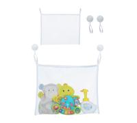 Relaxdays Bolsas Almacenaje Juguetes de Baño, Set de 2, Red Ducha con Ventosas, 35 x 45 cm, Bolsita Bañera Niños, Blanco, Poliéster