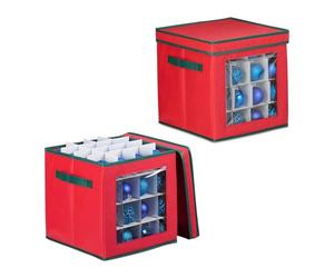 Relaxdays Set de 2 Cajas Organizadoras Adornos de Navidad, Almacenaje 64 Compartimentos, 33 x 32 x 32 cm, Rojo/Verde