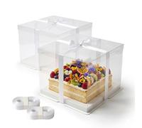 Relaxdays Set de 2 Cajas para Tartas, Tapa, Transparentes/Blancas