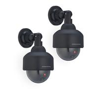 Relaxdays 2 Cámaras Seguridad Falsas, LED Intermitente, Exterior e Interior, Aplique Pared, Videovigilancia Pega, Negro