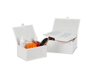 Relaxdays Set de 2 cestas de bambú para organizar blanco