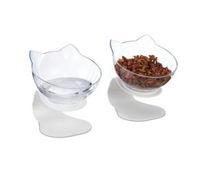 Relaxdays Set de 2 comederos elevados para gatos blanco,transparente