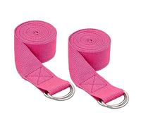 Relaxdays Set de 2 Correas de Yoga, para Estiramientos, 250 x 3,8 cm, para Principiantes y Experimentados, Algodón, Rosa, 250 x 3.8 x 0.2 cm