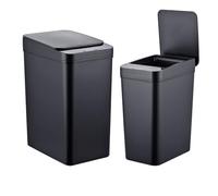 Relaxdays set de 2 cubos de basura con sensor, 9 y 15 L, negro | Tapa automática, soporte bolsas, cocina